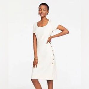 Ann Taylor White Side Button Sheath Dress Size 10